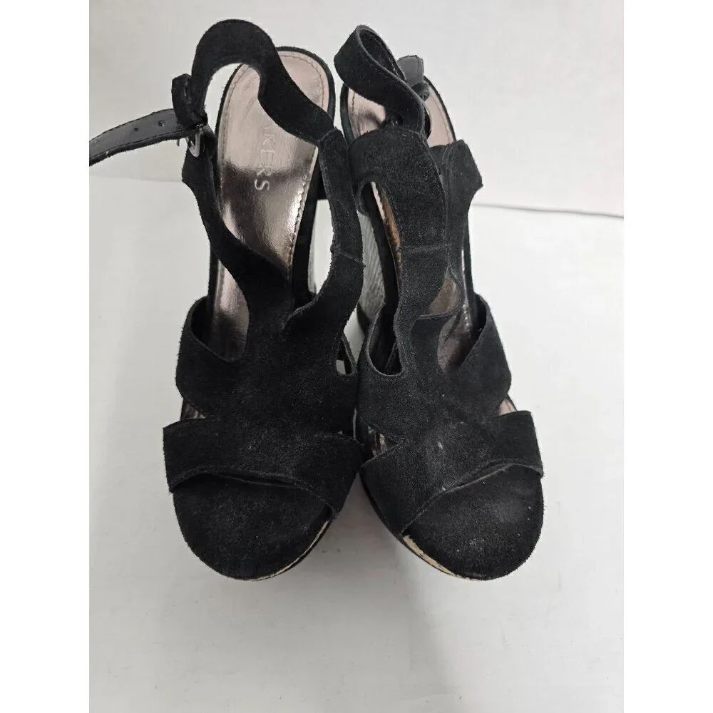 Black and Gray Python Snakeskin Faux Suede Wedge Platform Sandal 7